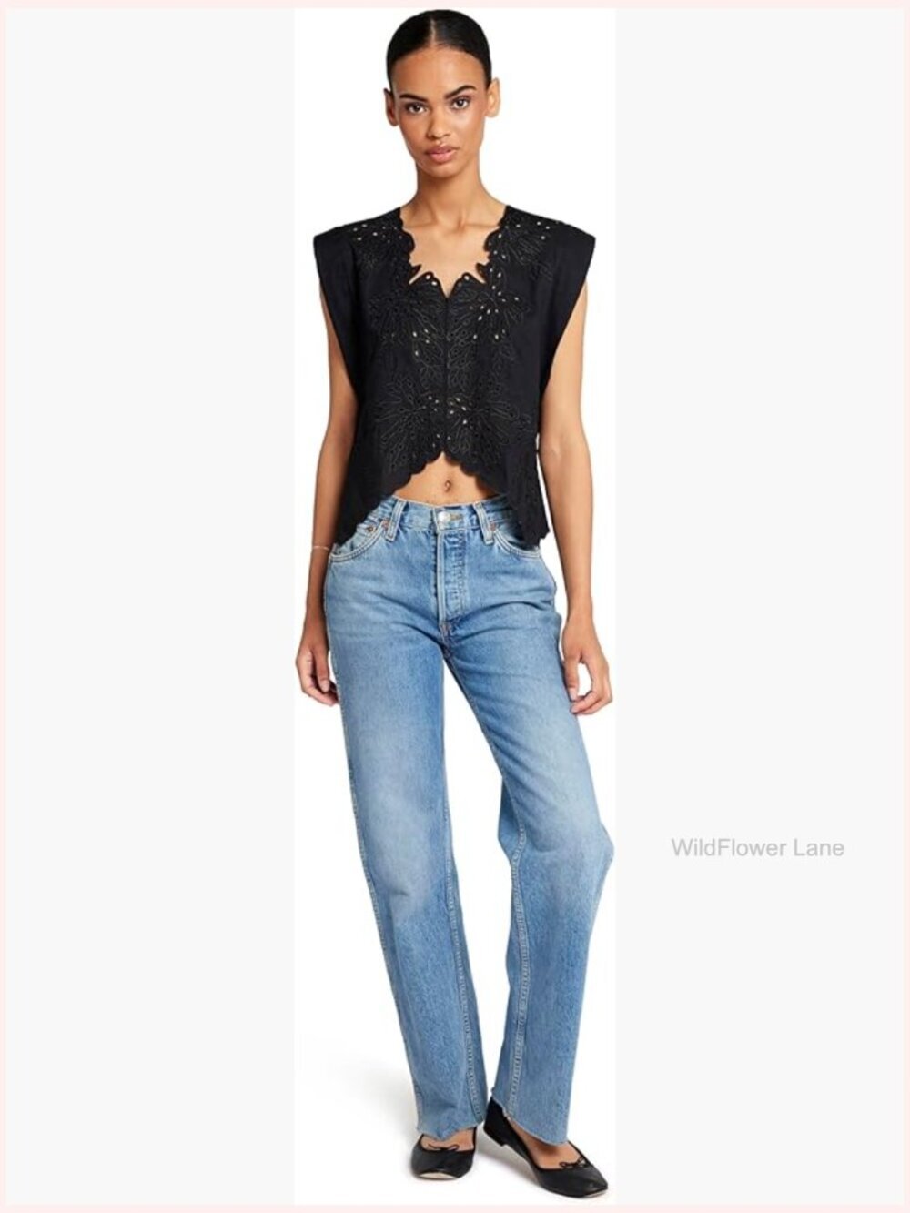 Sleeveless Linen Blend Top with Scalloped Hem and Crew Neck